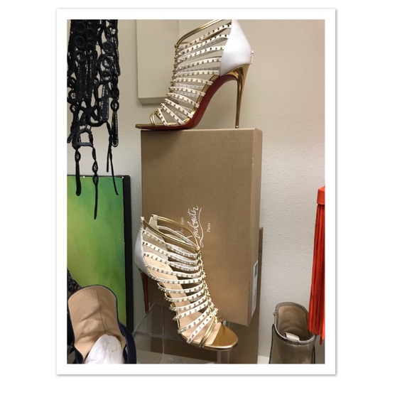 Christian Louboutin Shoes - Christian Louboutin White with Gold Studs Booties